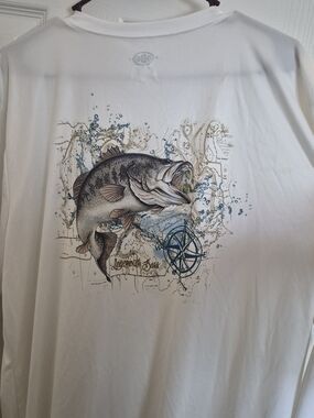 White Long Sleeve Fishing Graphic Tee - Largemouth Bass Design